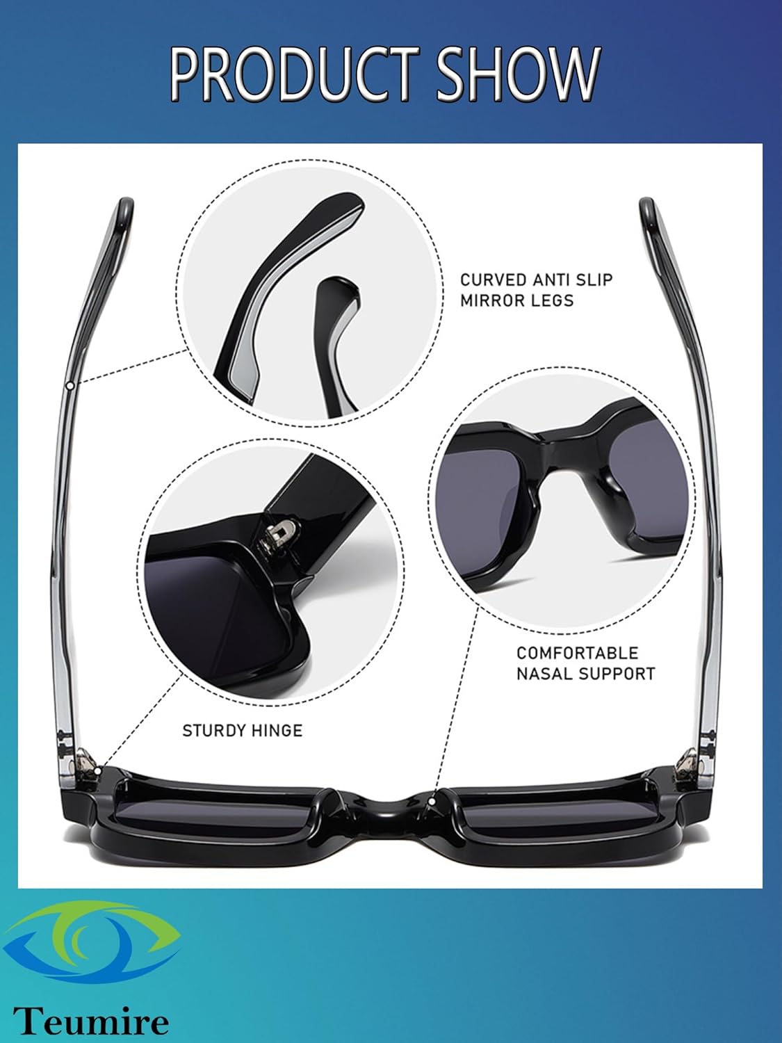 Thick Square Frame Sunglasses for Women Men Trendy Chunky Rectangle Sun Glasses Black Shades UV400 Protection - Image 5