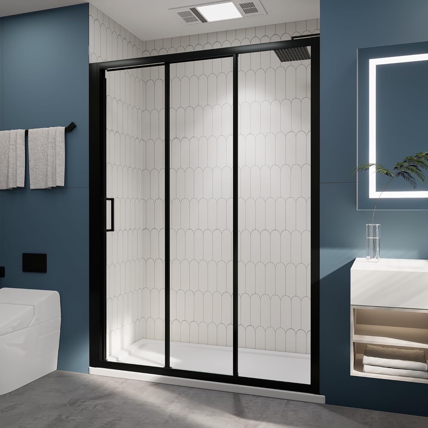 56"-60" W x70 H Tri-fold Sliding Shower Door, Glass Shower Door with 1/4" (6mm) Clear SGCC Tempered Glass,Matte Black Finish,can be Installed Left and Right (Black, 56"-60" W x70 H)