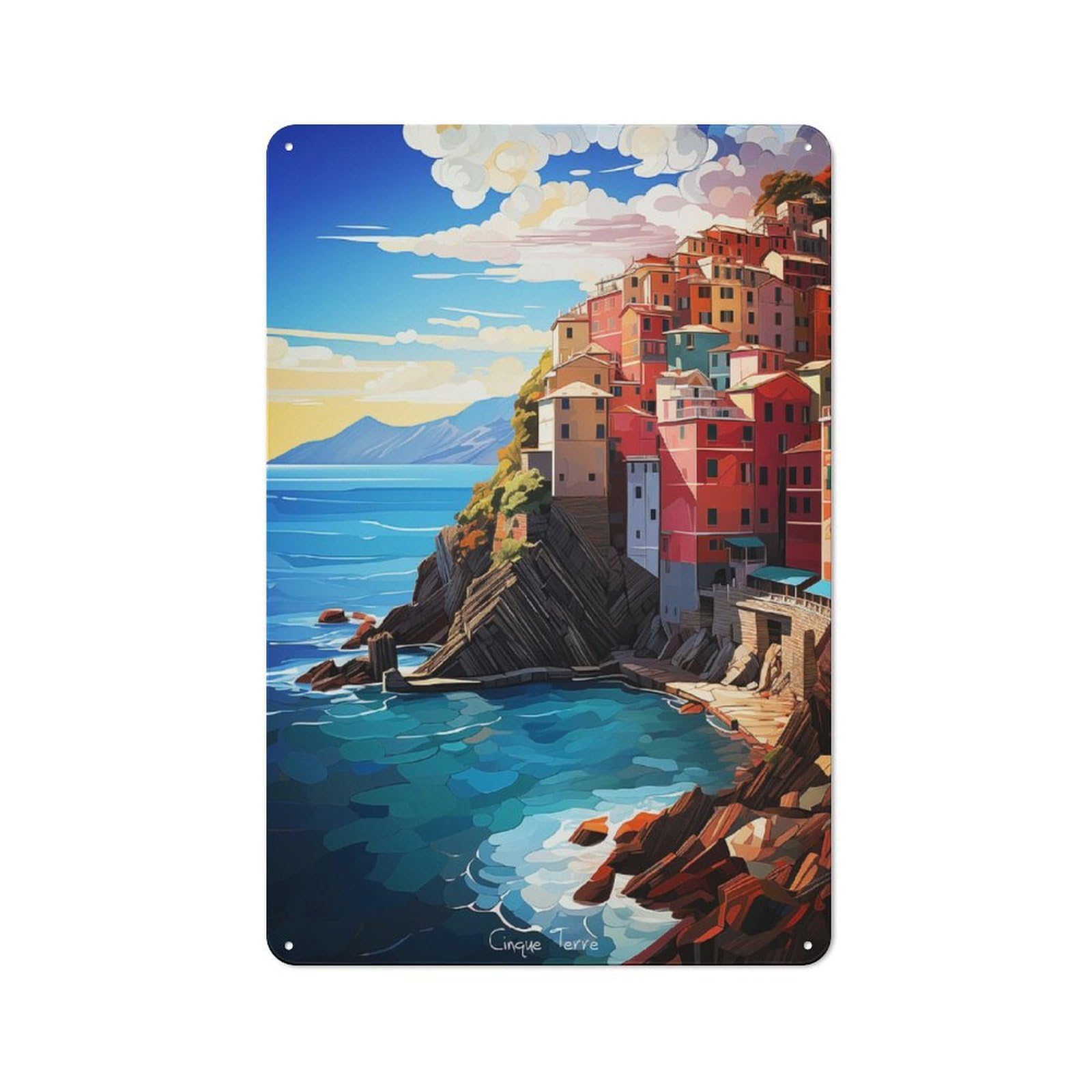Junmoney Visit Cinq Terre 30X20cm Vintage Tin Sign With For Hobby Room Or Studio, For Winter Interiors And Metal Sign Collectors