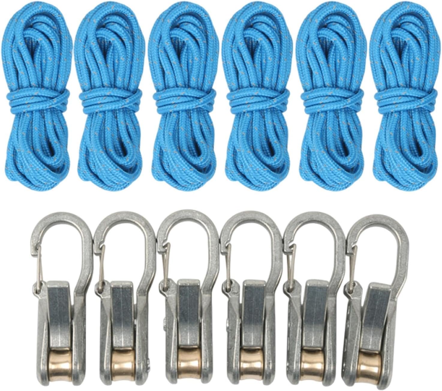 Rope with Roller Tensioner Paracord Adjuster Professional Lightweight Rope Tightening Tool Heavy Duty for Boating Camping, 6 Ropes 6 Hooks