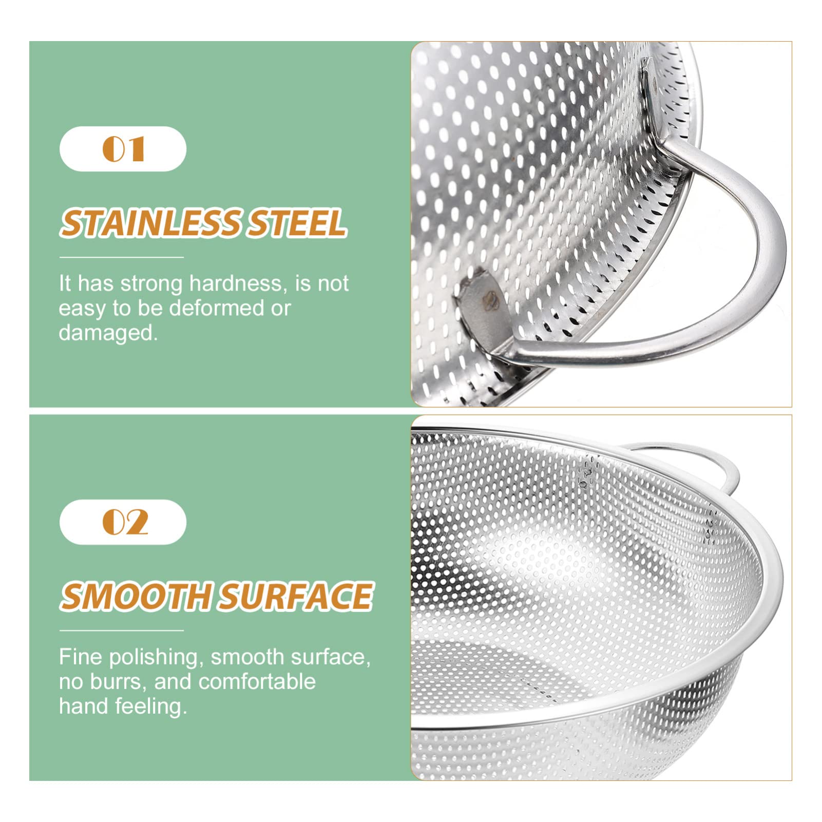 Colador de fideos Colador de malla de acero inoxidable Cestas de colador con asa Cuenco de lavado de arroz de metal de 34 cm Cuenco colador de alimentos de cocina Cuenco para pasta Espaguetis Bayas