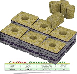 Grodan Rockwool Cubes Hydroponic Grow Media 6 Macro Plugs and 6 Grodan Block 4" x 4" x 4" with City Garden Conversion Chart, Scalpel