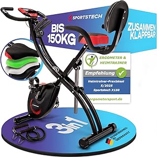 Sportstech Heimtrainer fahrrad Klappbar 3in1, [CurvedX] tiefer Einstieg, bis 150 KG, Ergometer, Hometrainer fahrrad, Ergometer Heimtrainer Senioren, Fitnessbikes, fitnessgeräte für zuhause, X150