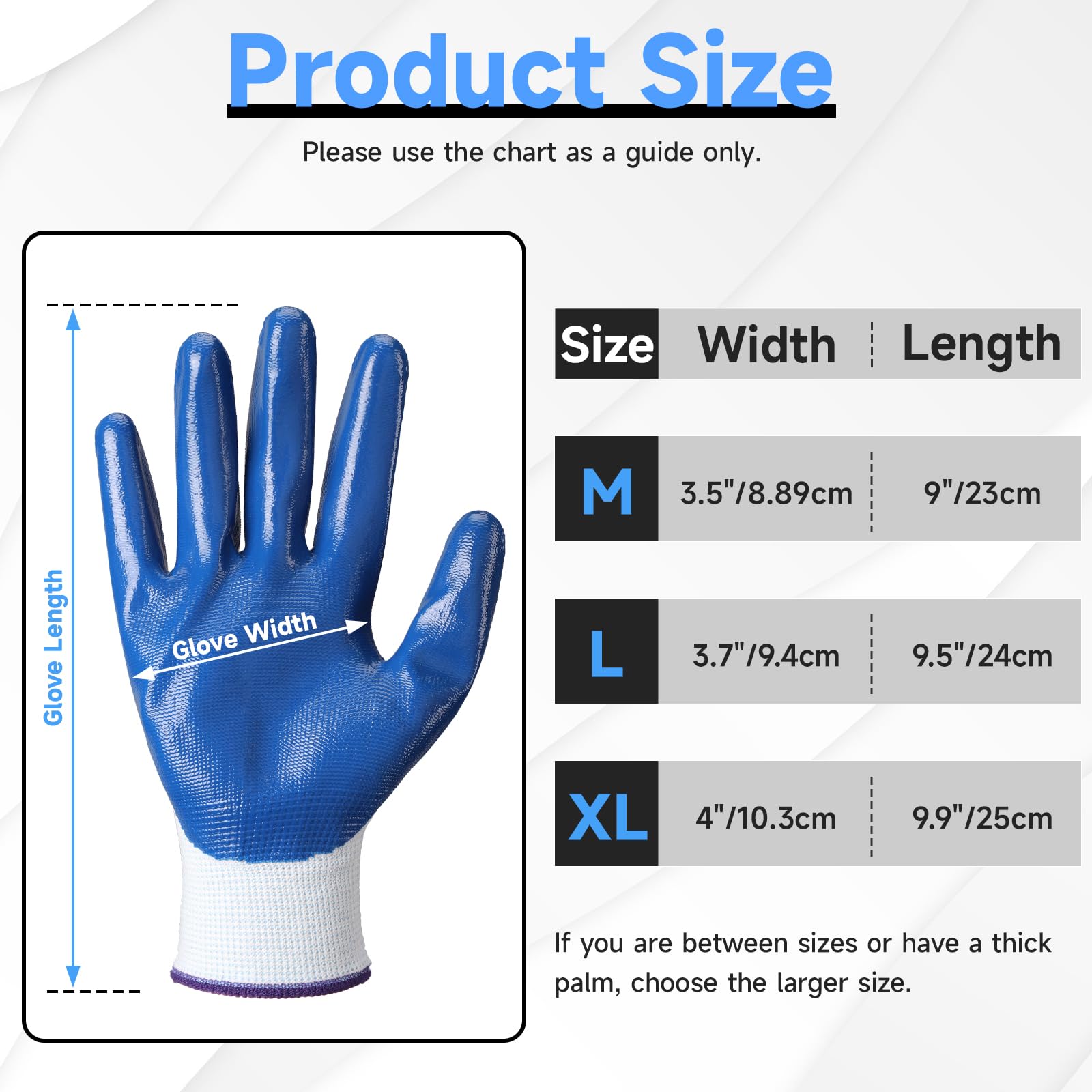 12 pares de guantes de trabajo de nitrilo azul para hombres que trabajan, pesca, jardinería, escalada, guantes de seguridad reutilizables de agarre firme para hombres y mujeres, trabajo de