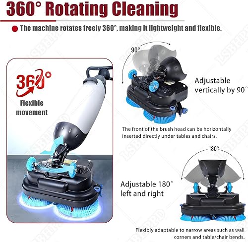 PixCy Cordless Floor Scrubber Machine,Electric Hardwood Floor Cleaner, Dual Brushes & 240 RPM,90 Min Runtime,for Home Kitchen & Office Floors,Compact & Easy to Store White - 2