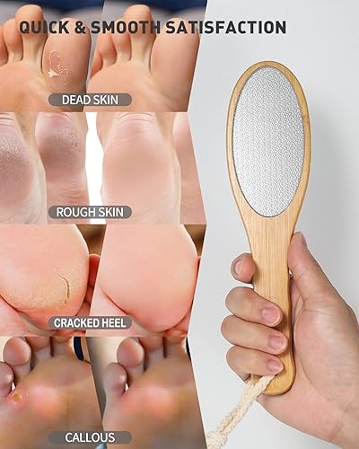 Miniatura 4 de BEZOX Lima de pie de vidrio con espejo  Limpiador de pies para piel muerta con mango de bambú  Removedor de callos para pies húmedos y secos