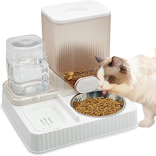 Fhiny Alimentador de gravedad y dispensador de agua, 2 en 1, bebedero automático para cachorros, juego de cuencos de comida de acero inoxidable