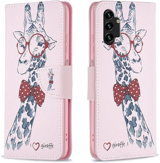 Samsung A13 Case Samsung A04S Case Shockproof Slim PU Leather Flip Wallet Phone Silicone Cover with Magnetic Stand Card Holder Slot Protective Cases for Samsung Galaxy A04S/A13 4G/5G Giraffe
