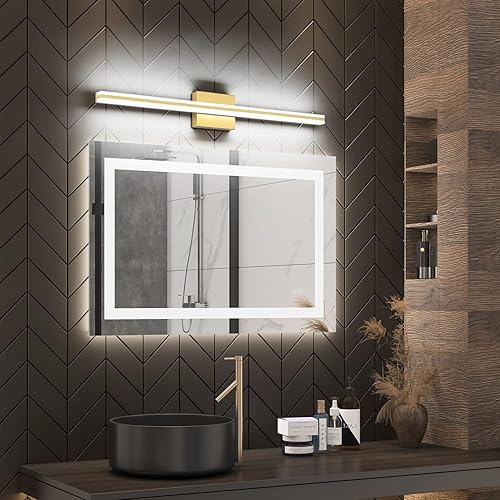 Miniatura 7 de SOLFART Lámparas de tocador de baño regulables sobre el espejo modernas lámparas LED de tocador 31.9 pulgadas luces LED doradas