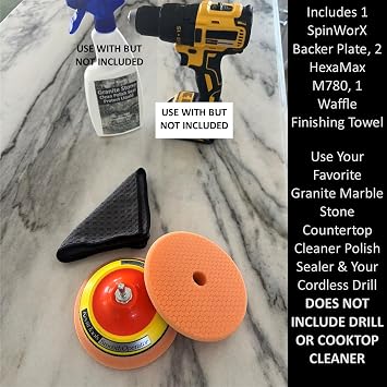 Keyfit Tools SmoothOperator PROFESSIONAL Drill Powered Granite Stone Quartz Marble Countertop Cleaner Polisher Sealer ~HexaMax M780 Proprietary Non Abrasive Cleaning/Polishing/Sealing Compound