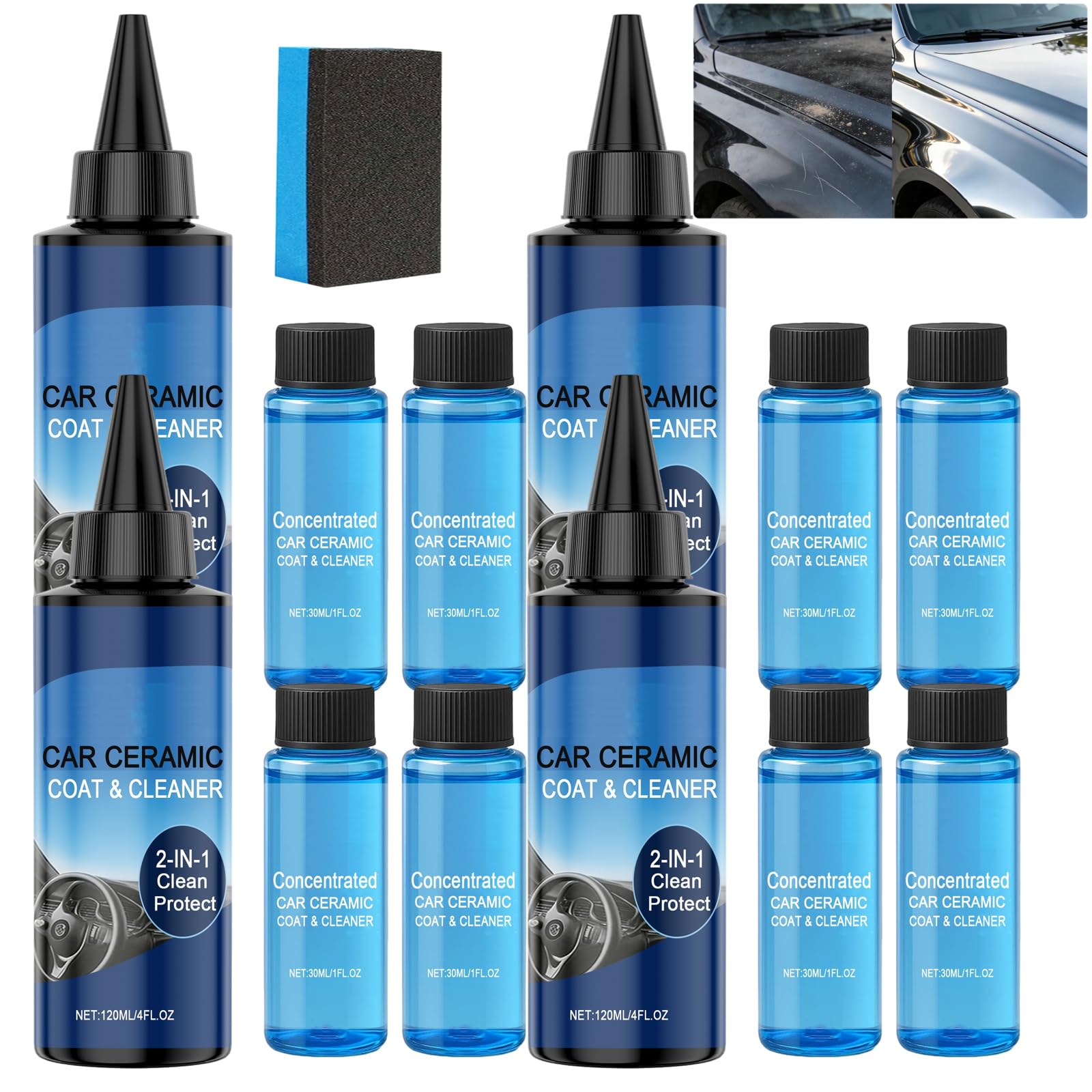 Keramische Beschichtung für Autos Kit, Quick Effect Coating Agent, Auto Wachs Spray, Auto Lackschutz Kit mit Schwamm, Reinigung, Polieren und Verbesserung des Glanzes, für LKW, Motorrad (4Pcs)