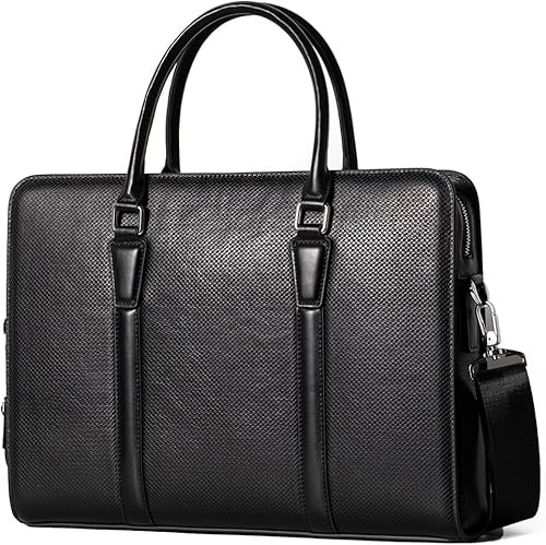 Maletines de cuero genuino de 14 pulgadas para hombres bolsa de ordenador portátil con cerradura bolsa de mensajero de negocios