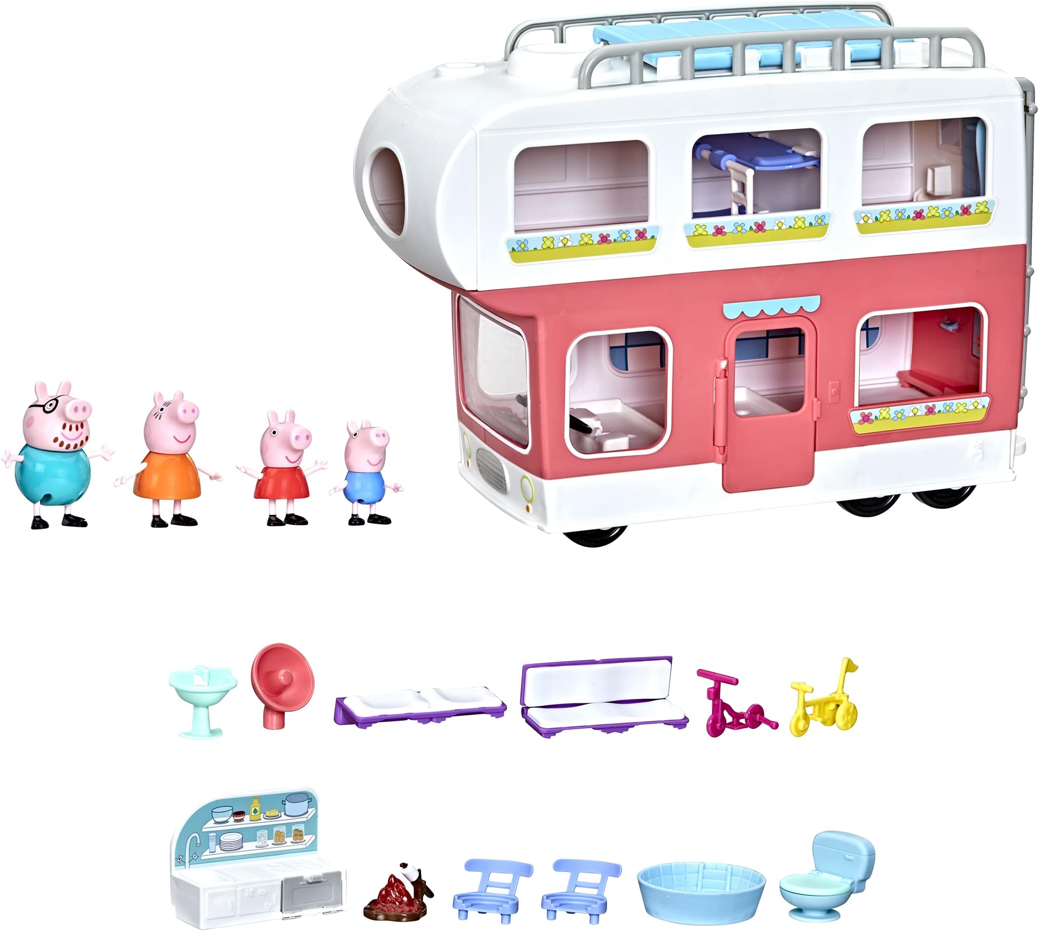 Peppa’s Adventures Peppa’s Family Motorhome Preschool Toy, Vehicle to RV Playset, Plays Sounds and Music, Ages 3 and up