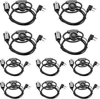 Retevis Adjustable Earhook Walkie Talkie Earpiece with Mic, Compatible RT22 RT21 H-777 RT68 H-777S RB29 RT19 Baofeng 888S pxton Walkie Talkie, D Shape Earhook 2 Way Radio Headset(10 Pack)
