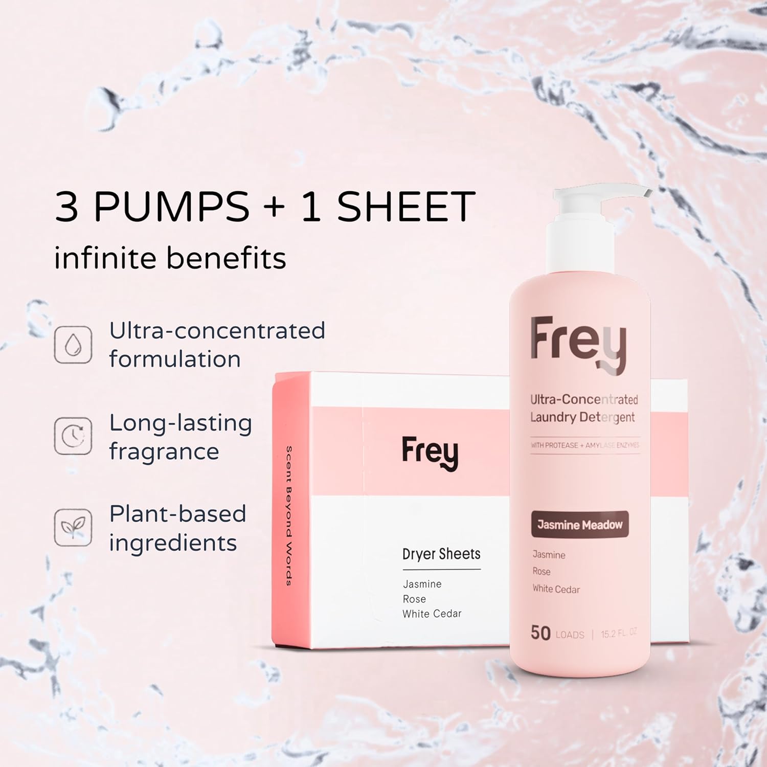 FREY Classic Kit: Liquid Detergent & Dryer Sheets, Jasmine Meadow image 2