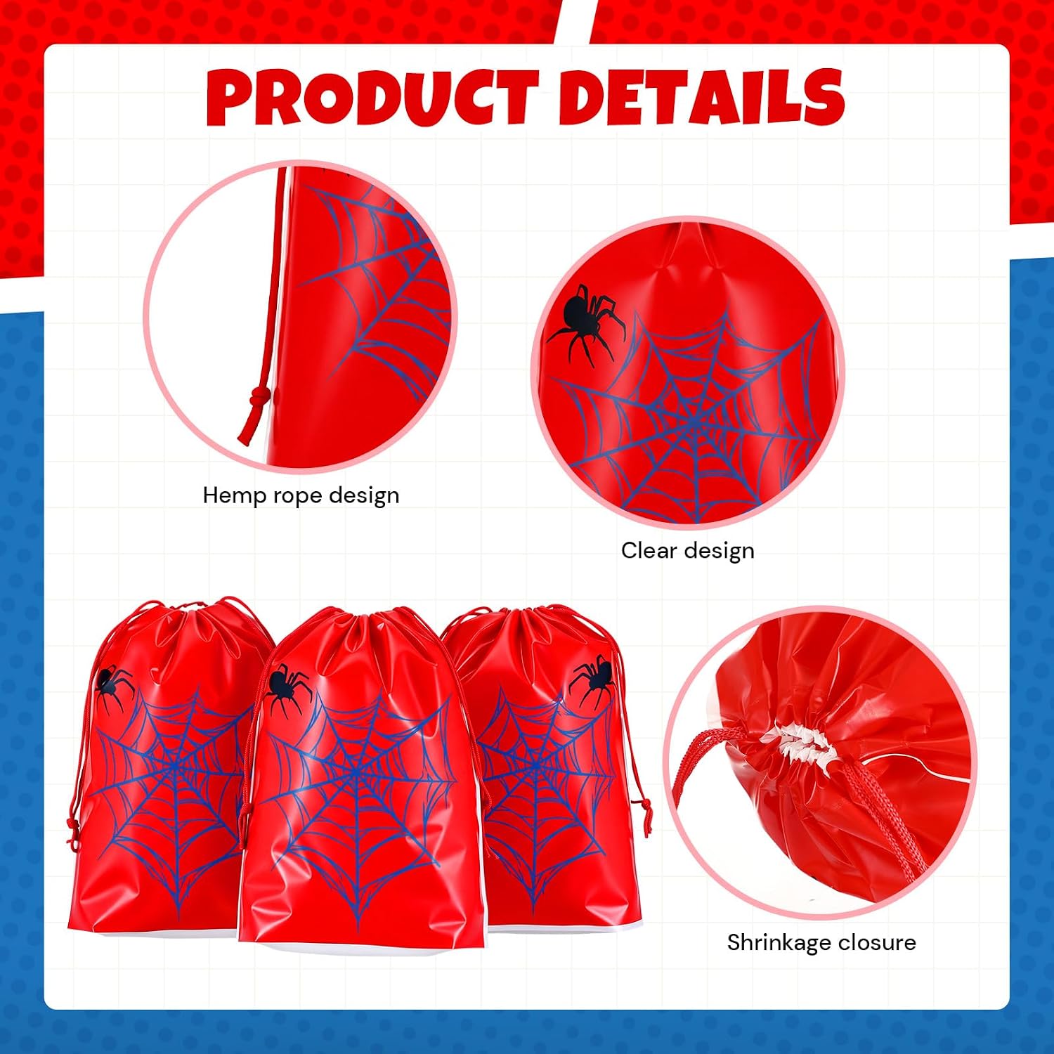 30 Pcs Spider Theme Drawstring Bags 8 x 10 Inch Web Cartoon Party Favors Waterproof Plastic Drawstring Bags Spiderweb Treat Gift Packaging for Birthday Party Supplies image 3