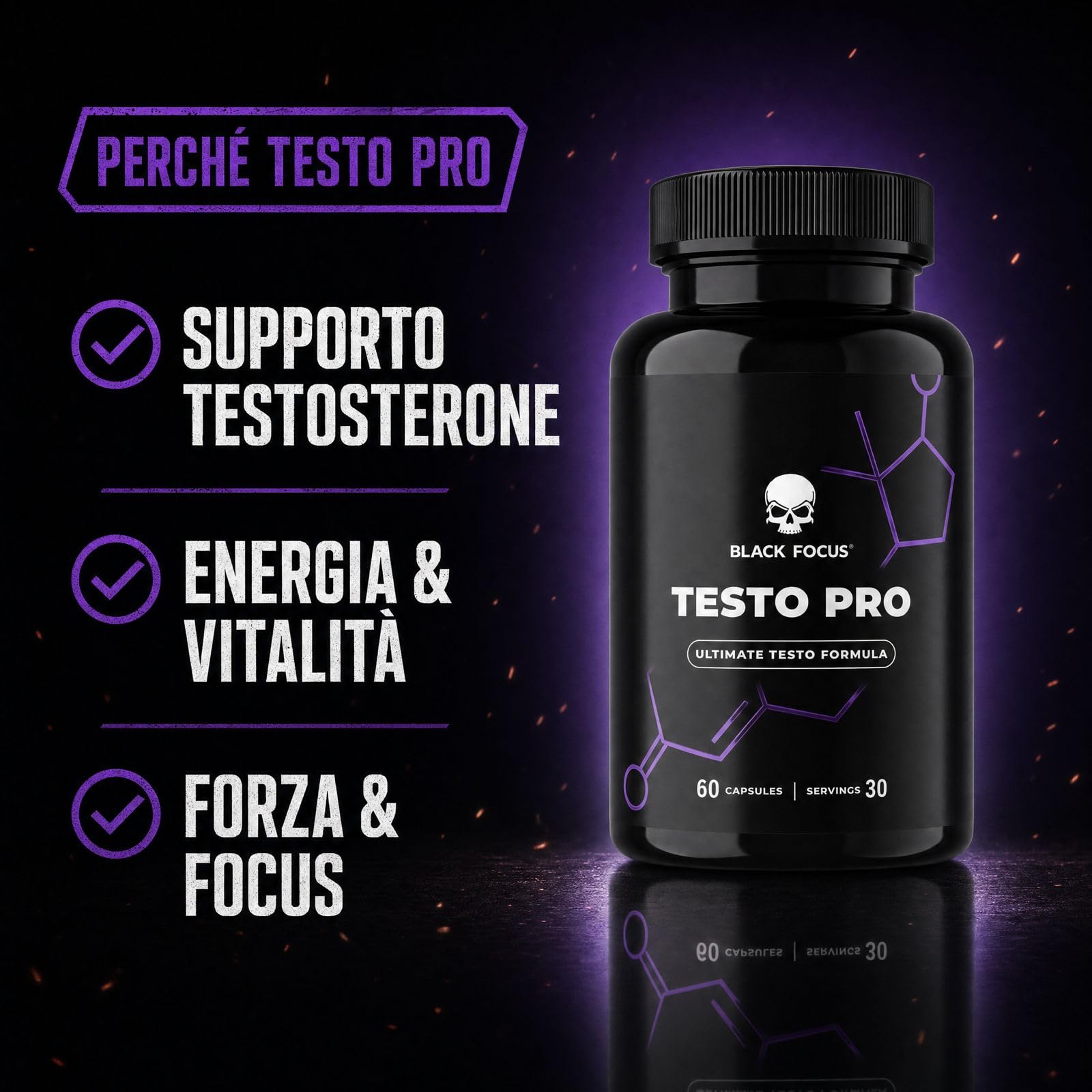 Testo Pro - Integratore Testosterone Uomo per Sport e Palestra, Supporto Forza e Prestazione Muscolare con Zinco, Fieno Greco 300 mg, Ashwagandha Shoden, Affron, Boro e BioPerine - 60 Cps