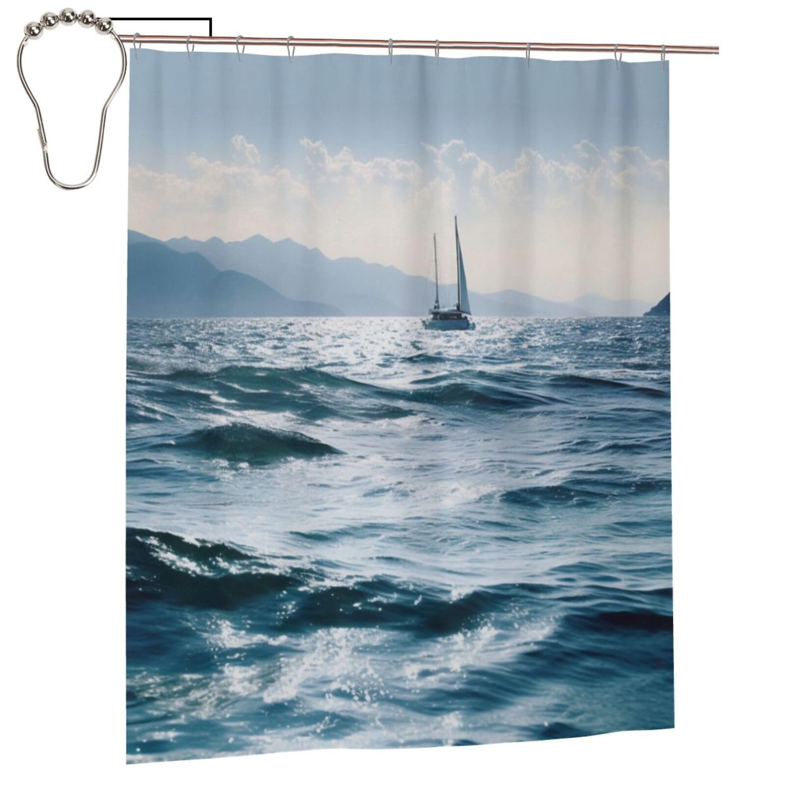 BWWHCCTI Beautiful Sea Printed Shower Curtain With 12 Iron Hooks Opaque Quick Drying Waterproof Shower Curtains Sets For Bathroom 152x183 Cm