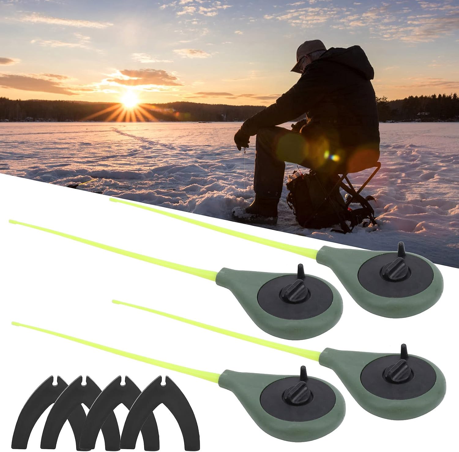 4Pcs Portable Mini Ice Fishing Pole Rod with Rod Tips | With Rod Tips Complete Accessories Kit Outdoor Ice Fishing