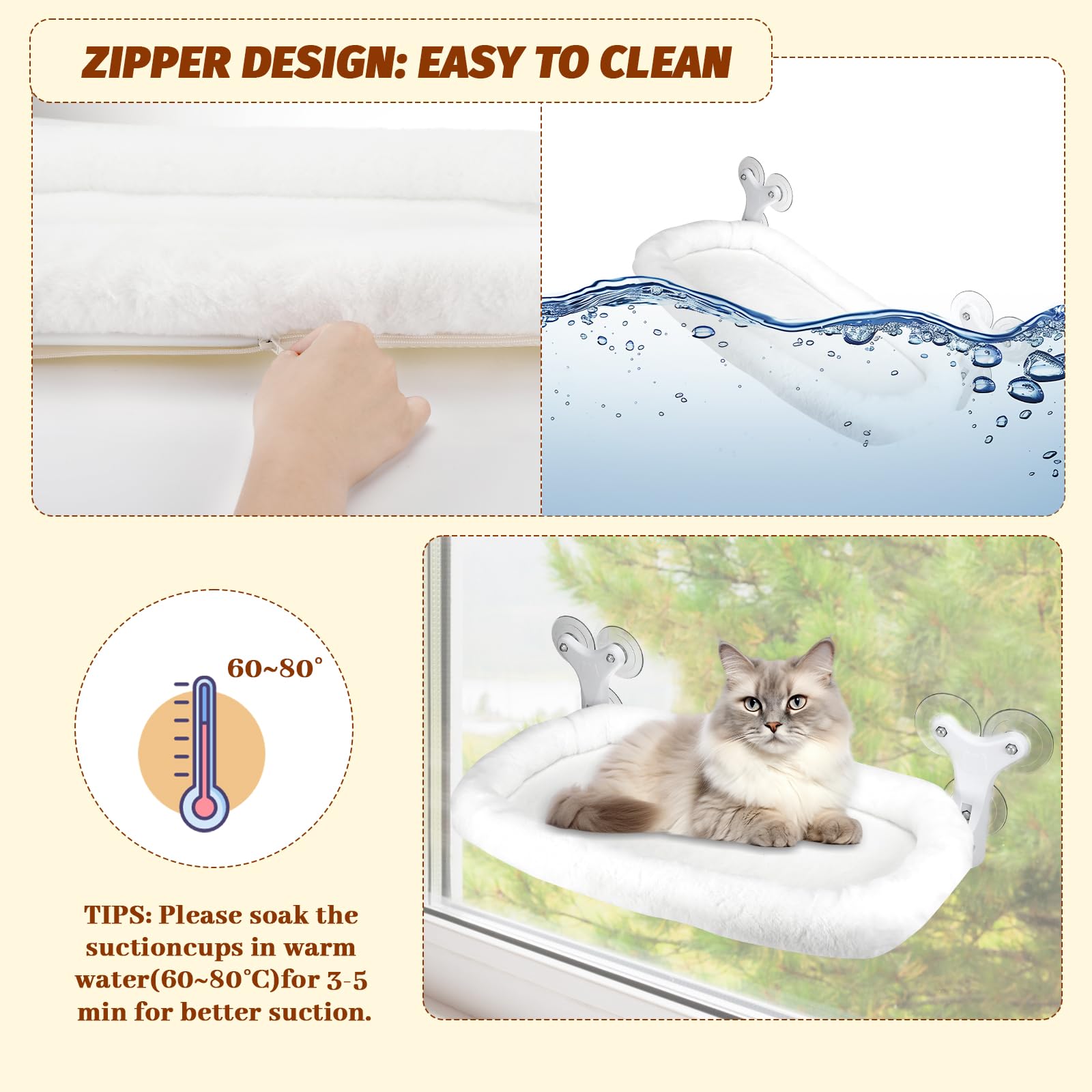 Sprifityy Hamac pour Chat,avec ventouses Stables,Chaise Longue Pliable,hamac de fenêtre,lit pour Animaux de Compagnie,Bain de Soleil,capacité de Charge jusqu'à 23 kg (Blanc, XL)