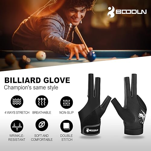 Miniatura 2 de YFY Billiard Pool Gloves for Left Hand 3 Finger, Splicing Process, Snooker Cue Sport Glove Popular Sizes for Men & Women Negro -,Azul,Rosa