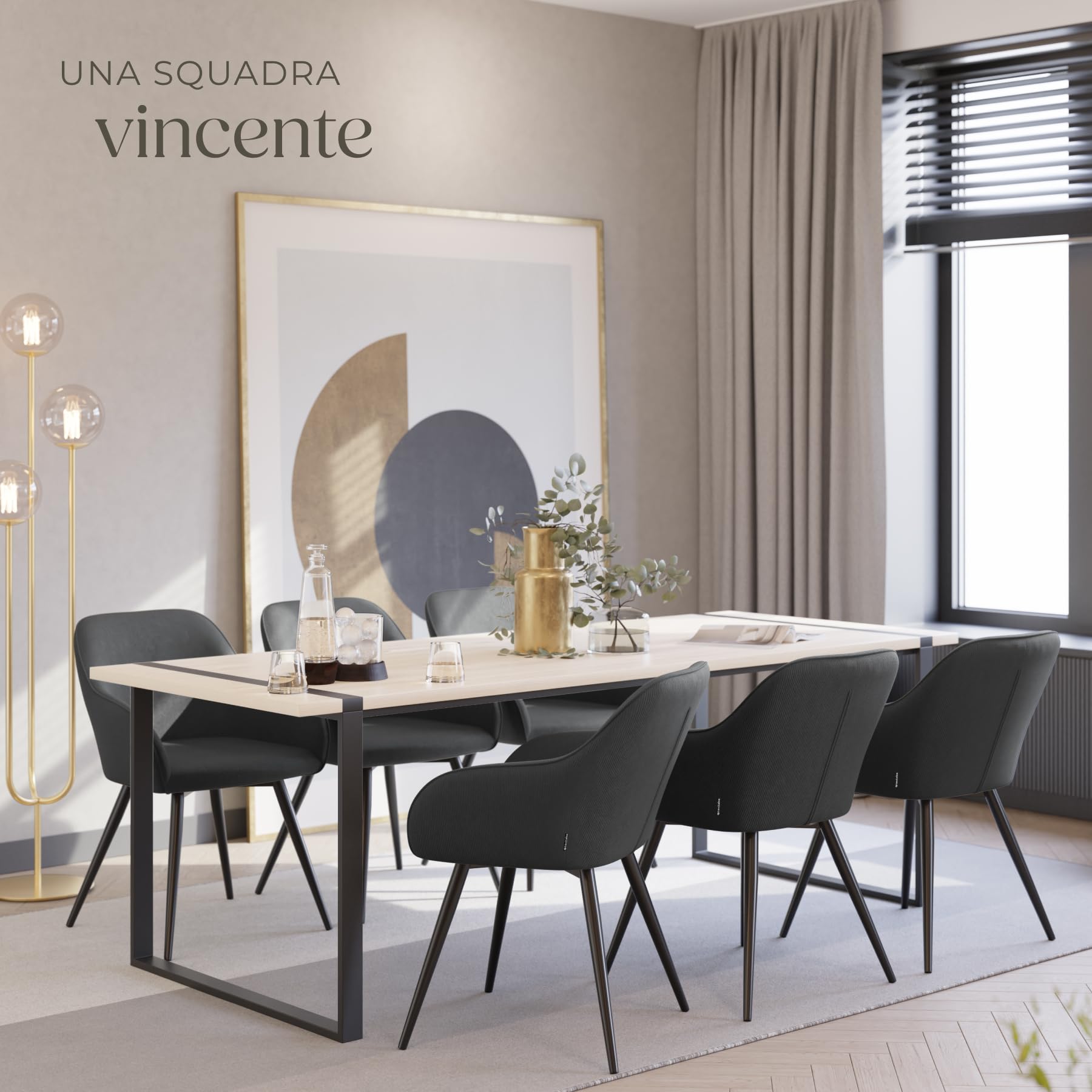 tectake® Sedia Velluto a Coste con Braccioli, Sedia Sala da Pranzo con Gambe in Acciaio, Comoda Poltrona Salotto con Imbottitura Schiuma ad Alta Densità, Poltrona Antiscivolo - Antracite/Nero