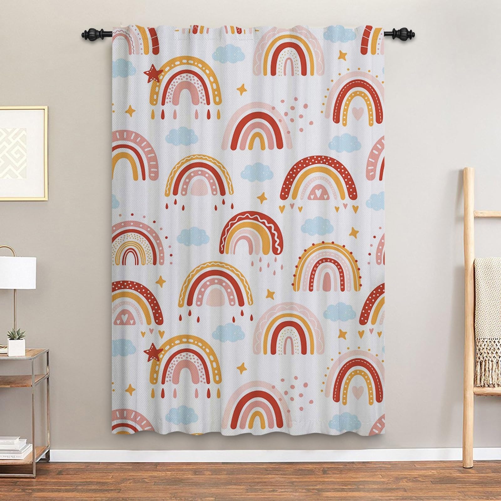 ggaimwf Rainbow Curtains Pencil Pleat Colorful Rainbow Clouds Cartoon Bedroom Curtains Kids Window Treatment for Child Girls Living Room Nursery Cafe Interior Divider Curtain Tier 132x214cm 1 Panel - Image 3