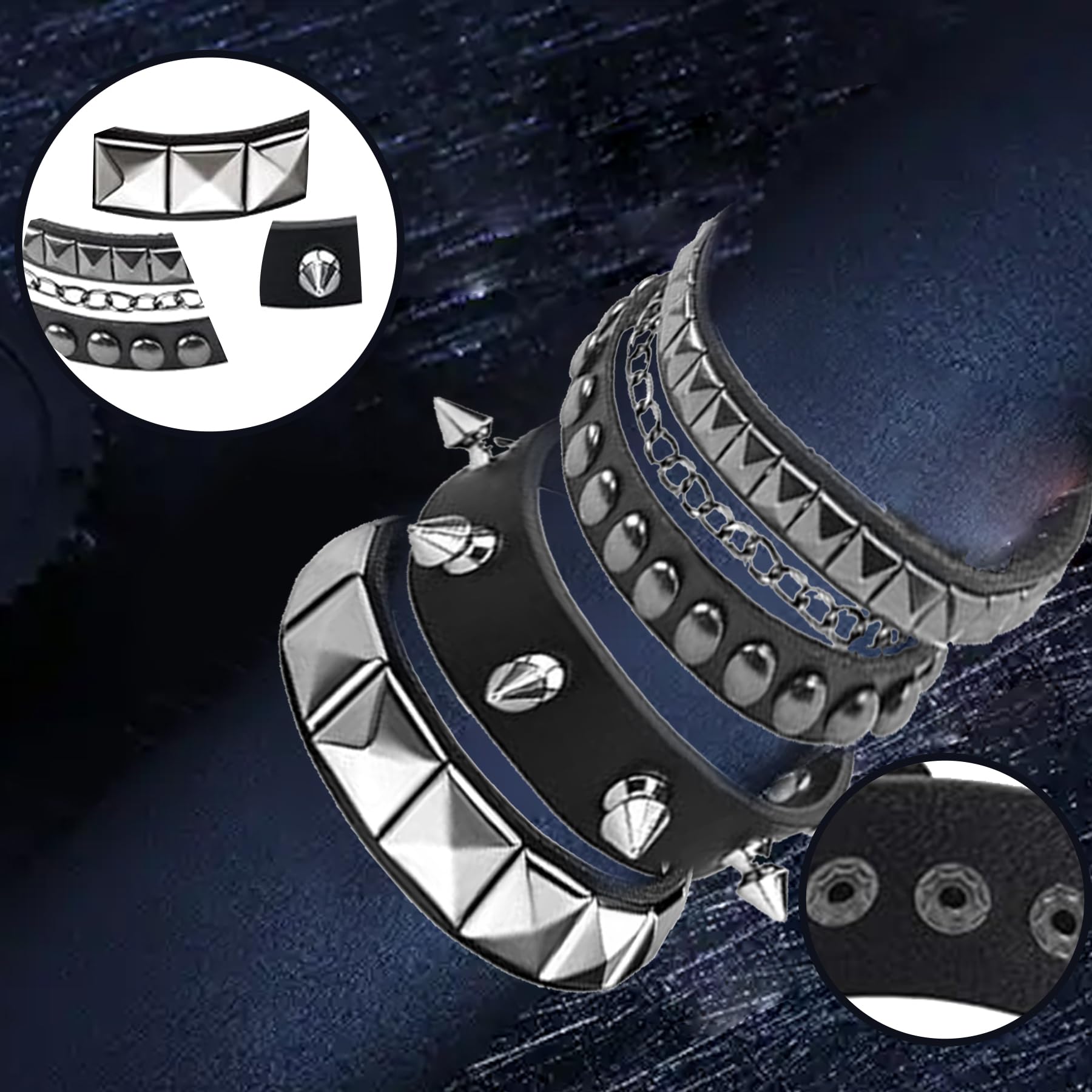 Pulsera de Cuero Punk Ajustable Gótica para Niños Niñas Accesorios Rock Negro