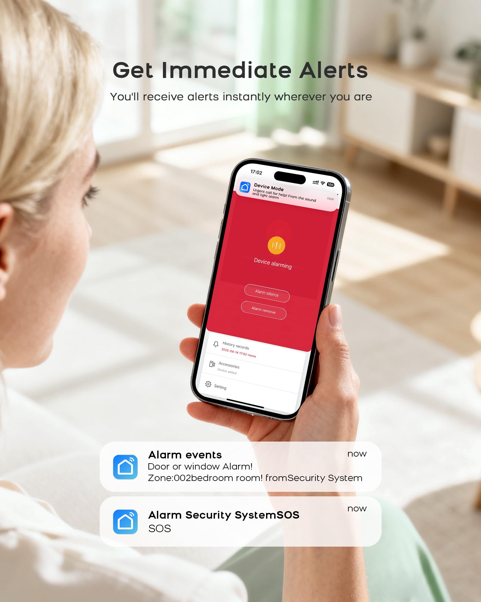 WiFi Door Alarm System, Wireless Alarm System 5 Piece Kit with Phone APP Alert Alarm Siren Door Window Sensor Motion Sensor Compatible with Alexa No Contract Ideal for Home