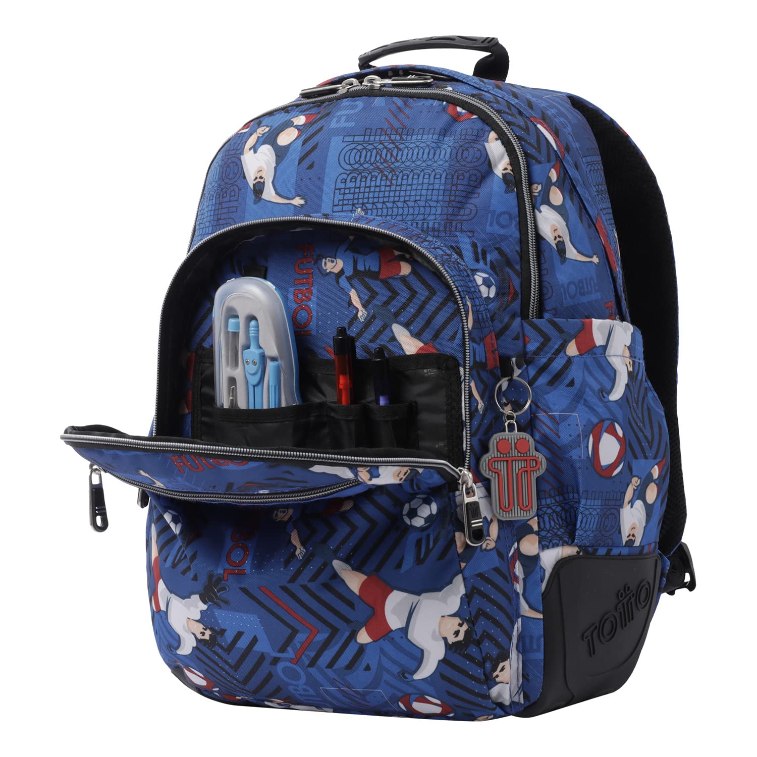 TOTTO Mochila escolar azul y futbolistas - Crayoles