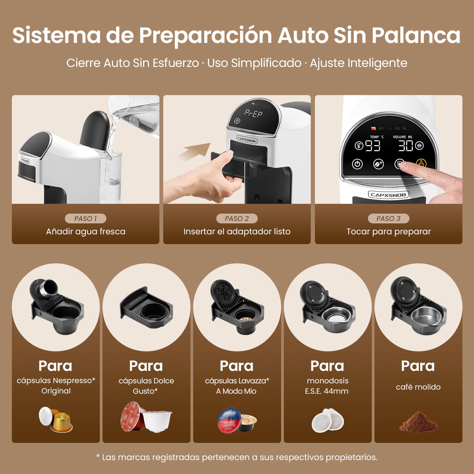Magician2 Cafetera 5 en 1 para Nespresso, Dolce Gusto, Molido/Monodosis ESE | Apto para Lavazza A Modo Mio - 20 Bar, Auto-Lock, Panel Táctil LED, Reconocimiento Auto, Volumen/Temp, Preinfusión, BPA-libre