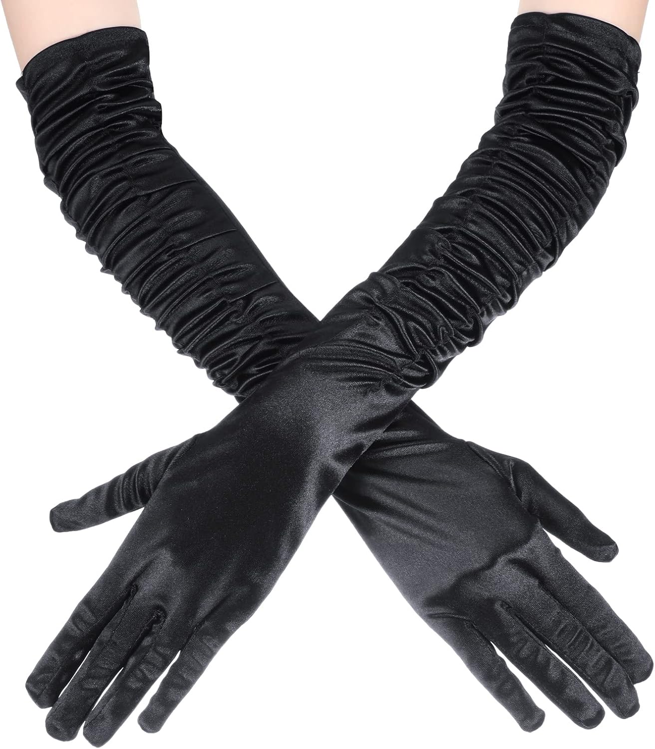 chinese dress ladies Satin Opera Length Gloves- Black  Moda Glam Boutique