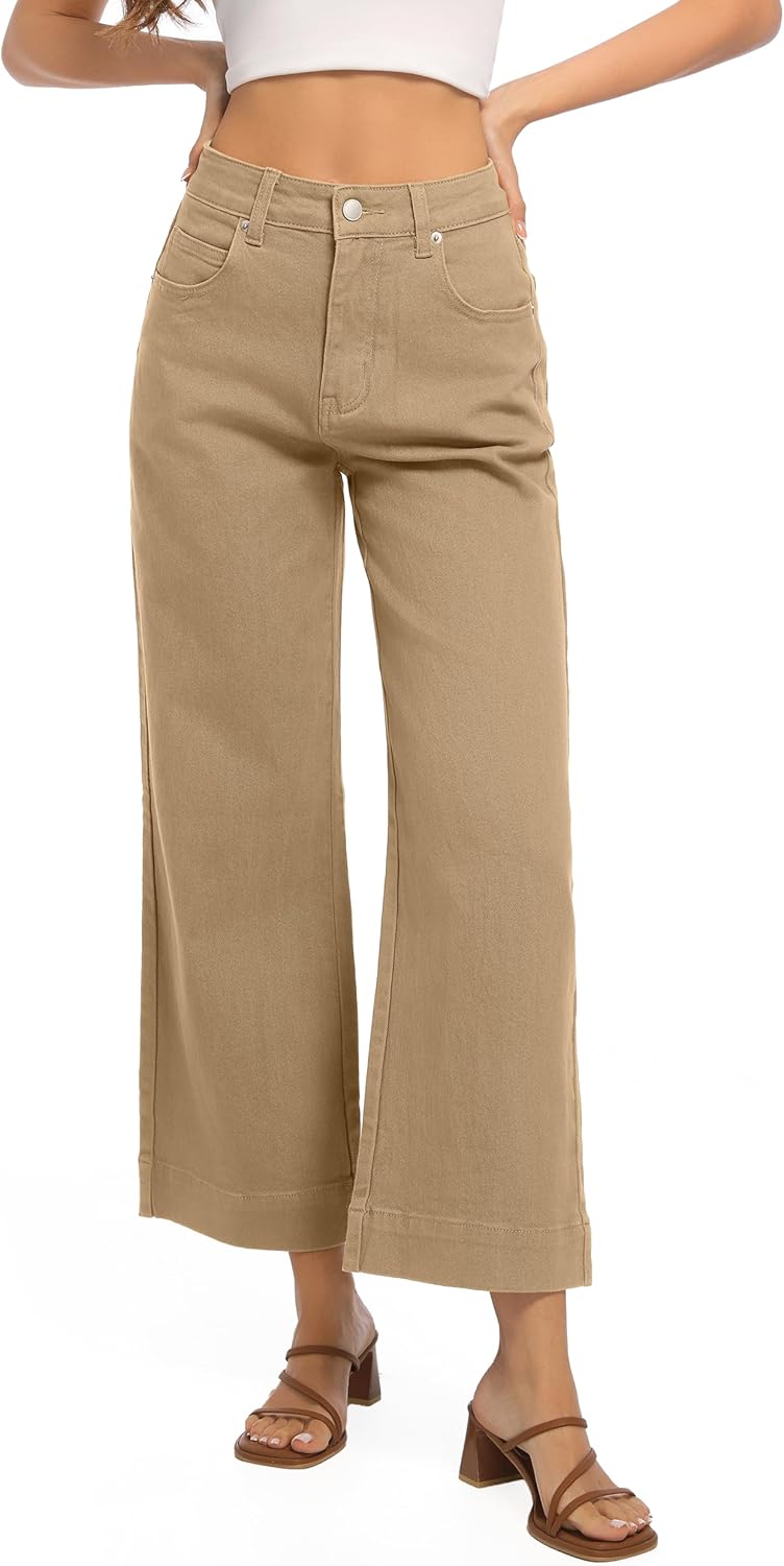 Womens High Waisted Stretchy Jeans - Wide Leg, Baggy, Loose, Trendy Jeans for Women