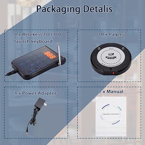 Miniatura 9 de Sistema de buscapersonas, sistema de llamadas inalámbricas 10 buscapersonas, teclado táctil de zumbador de distanciamiento social, con vibración,