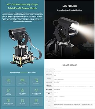 TUOPUONE 360 Omnidirectional High-Torque 2-Axis Expandable Pan-Tilt Camera Module, Driven by Serial Bus Servos, General Driver Board, Suitable for Raspberry Pi 4B / 5 (2-Axis Pan-Tilt Camera Module)
