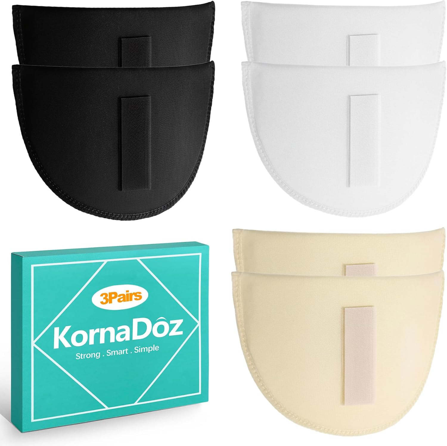 KornaDoz 3 Pairs Hook and Loop Shoulder Pads for Women, Breathable Sponge, Black, White, Skin Tone – Women's Clothing & Blazers