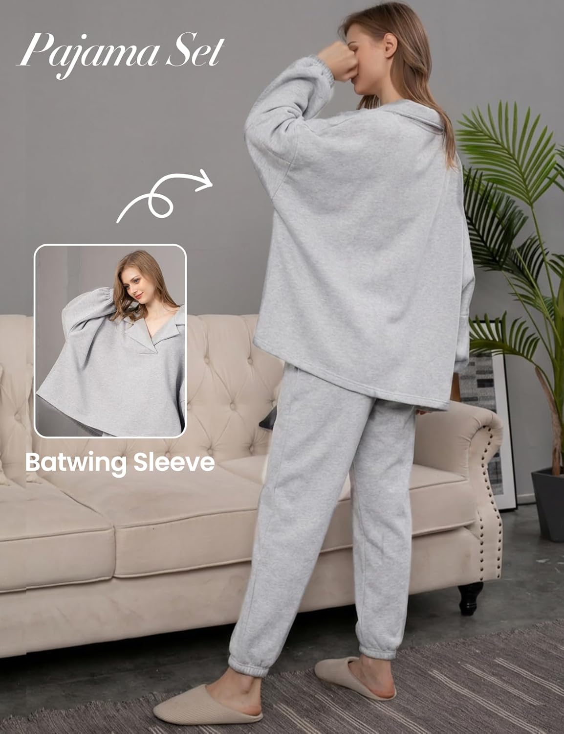 Gihuo Womens Lounge Set Cotton Pajama Set 2 Piece Outfits Oversized Sweatshirt Pants