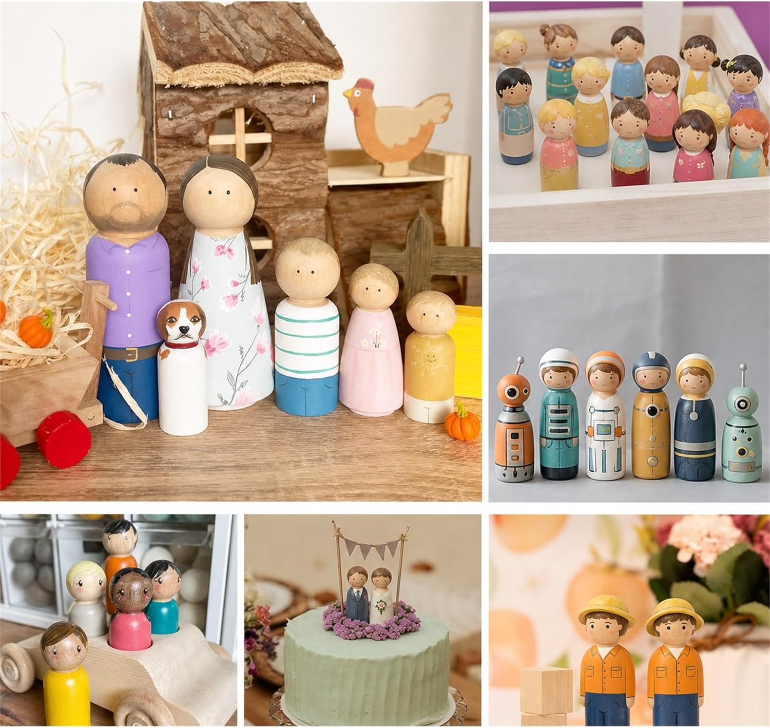 100 Pack Wooden Peg Dolls Unfinished with Box - Wooden People Figures to Paint, Doll Bodies - Decorative Peg Doll People for DIY Art Craft, Painting, Game, Home Party Decor