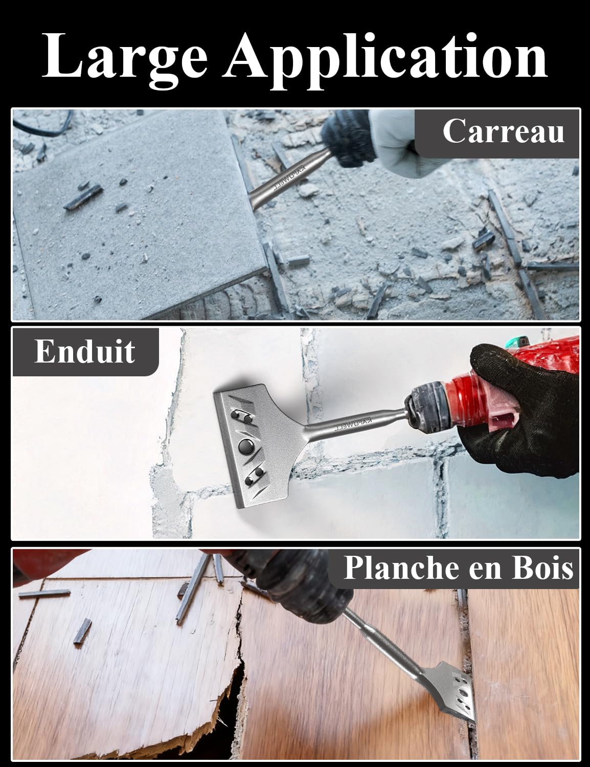 Burin SDS Plus Coudé, 194 x 78 mm, Burin Carrelage de Qualité Industrielle 42CrMo, Burin Plat pour Enlever Carrelage et Colle, Design Innovant à Trous et Rainures de Refroidissement