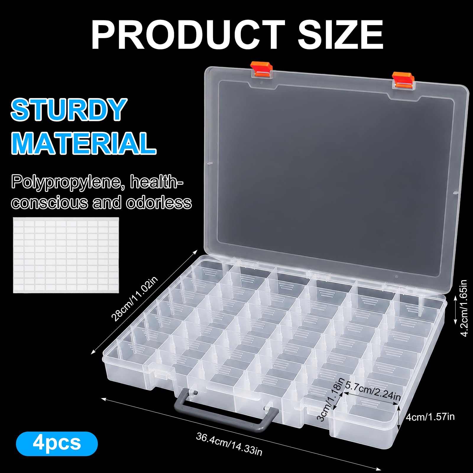 4er Set Sortimentskasten, Kleinteilebox mit 48 Fächern, 36,6 x 28,7 cm