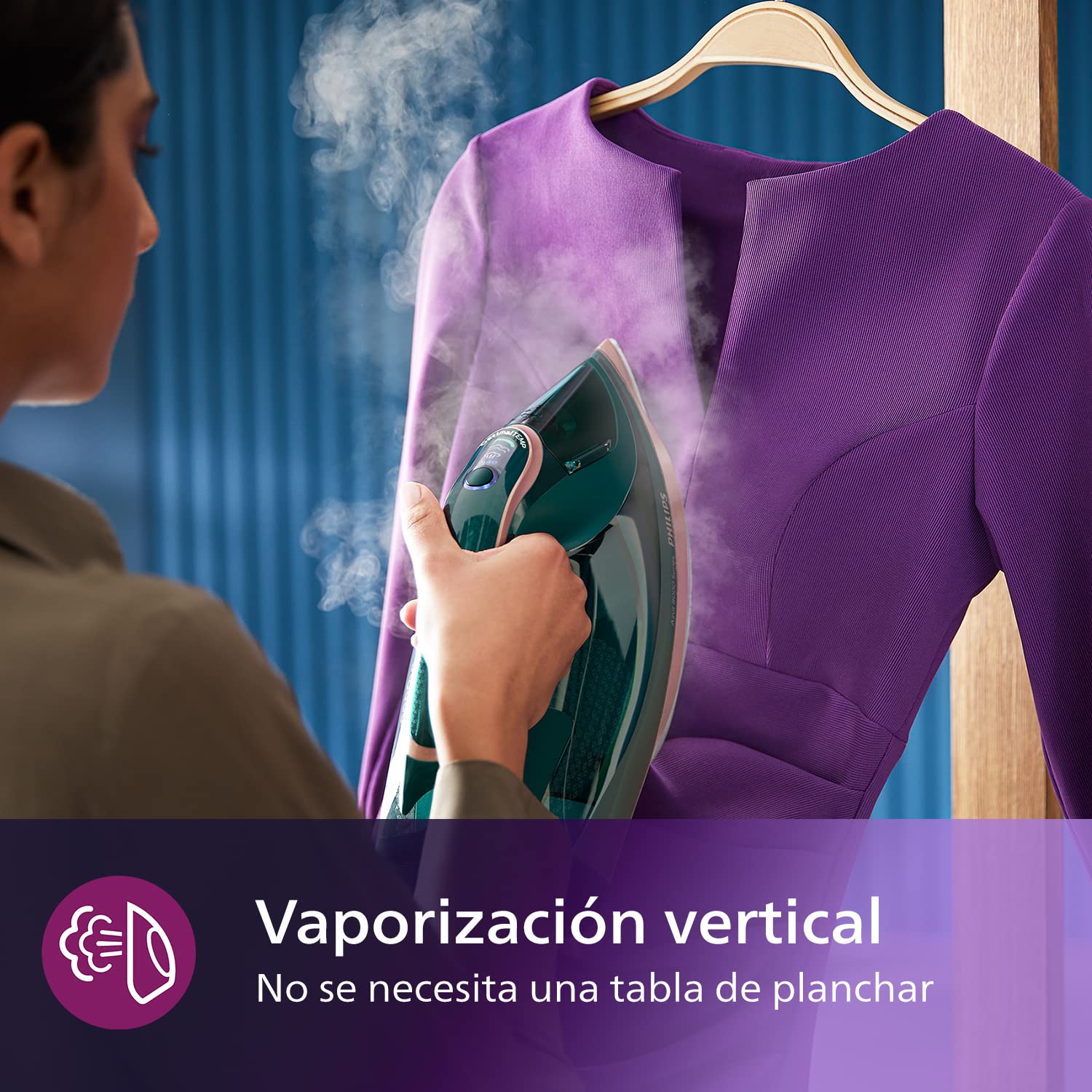 Philips Azur 8000 Plancha de Vapor, 3000W, depósito 305 ml, Verde Ópalo | Golpe de vapor 240g, 70g/min continuo, OptimalTEMP sin quemaduras, suela SteamGlide Elite, vapor vertical (DST8030/70)