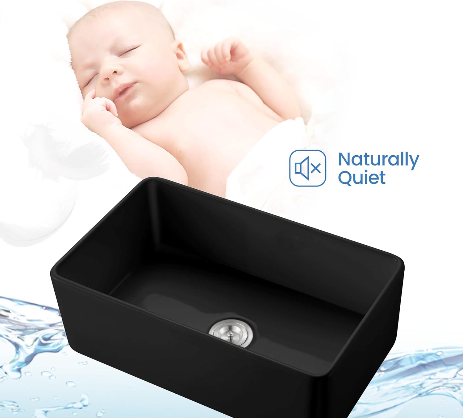 KIBI Pure Single Bowl 30 inch Fireclay Farmhouse Kitchen Sink Apron Front with Bottom Grid and Strainer | Heat Safe Glazing Sink (Matte Black, K2-SF30MB)