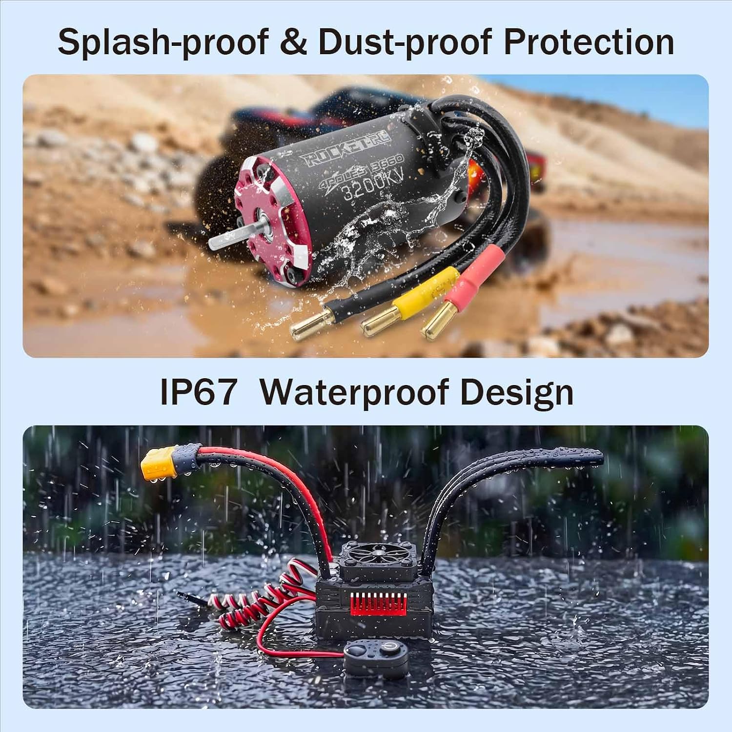 Surpass Hobby 3660 & 90A ESC Sensored Brushless Motor and ESC Combo for RC Car 2-3S Lipo IP67 Water Proof Applicable to 1/10 Short Course,Trucks,Monster