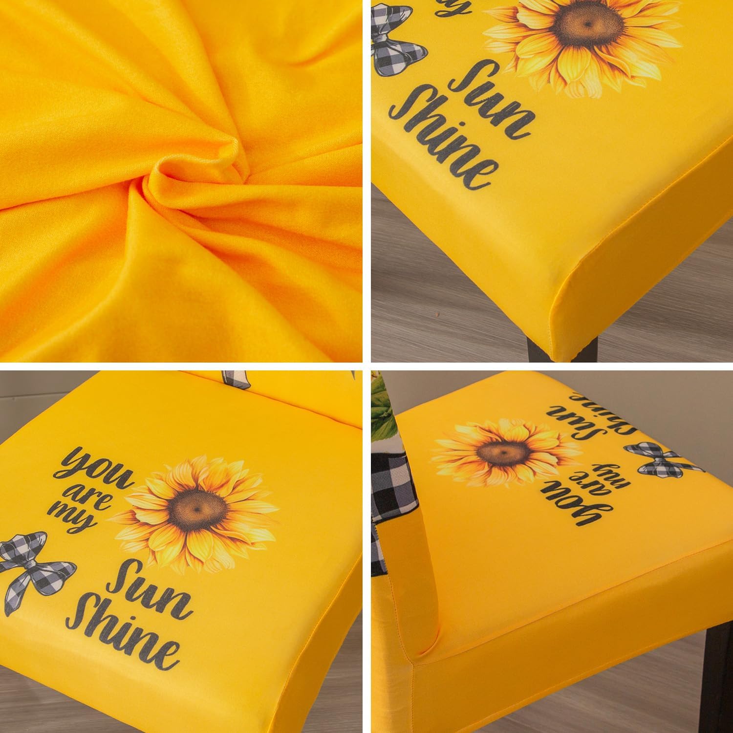 JQinHome Sunflower Chair Covers for Dining Room Set of 6, High Stretch Removable Washable Parsons Chair Slipcover for Home Party Hotel Wedding Ceremony (Yellow,6PCS)