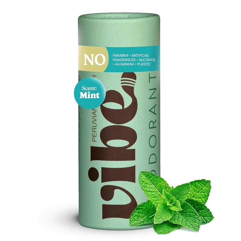 Desodorante natural sem alumínio PERUVIAN HEALTH VIBE com óleo de coco e cera de abelha, fragrância Mint