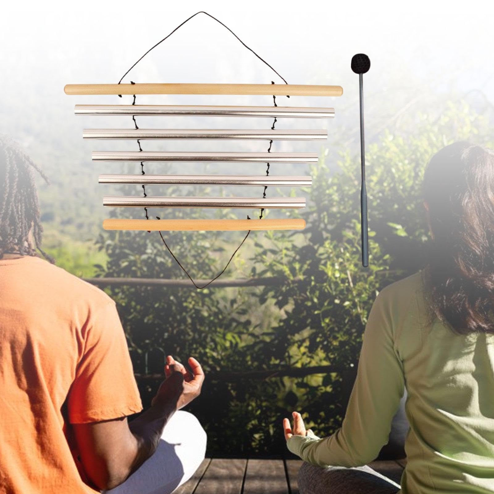 Campana de Meditación Instrumento de Percusión Varilla Tubular Portátil con Mallete Material Madera Aluminio para Meditación y Ambientes, 5 Tonos