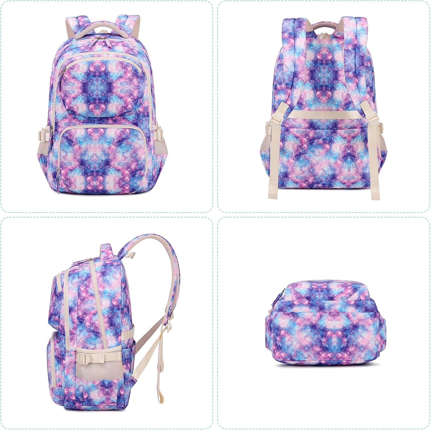 Backpack for Girls, Kids Backpacks with Pencil Case Set Girls Bookbag School Backpack for Elementary School, Age 6-12, Pink Purple Galaxy