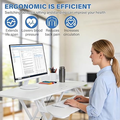 Miniatura 5 de Convertidor de escritorio de pie de 37 pulgadas, resorte neumático manual, convertidor de escritorio estable de dos monitores, estación de trabajo