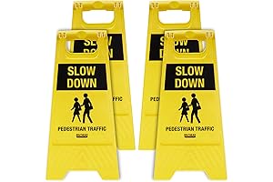 Slow Down Pedestrian Traffic Sign - Double-Sided, Fold-Out, Plastic, High-Visibility Yellow Outdoor Floor Signs