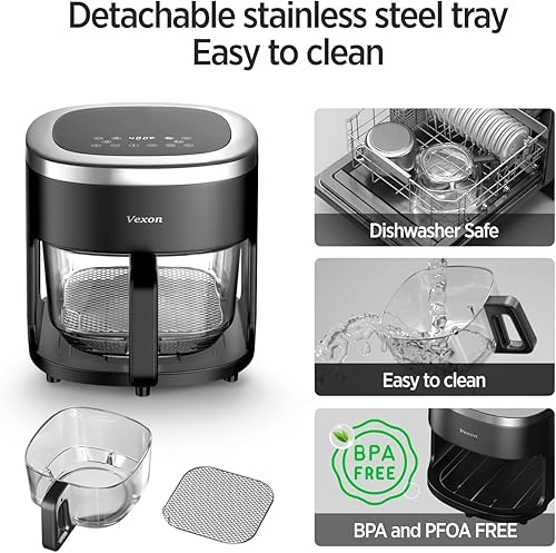 Miniatura 6 de Vexon Freidora de aire de 4.5 cuartos de galón, cocina compacta de aire caliente de 1200 W con ventana visible, cesta antiadherente, pantalla táctil